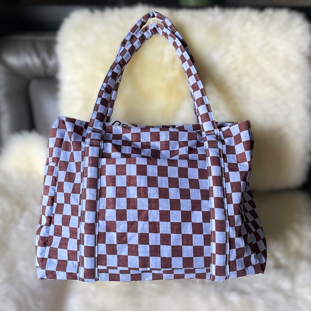 NWT Baggu Cloud Regular Carry-on - Brown Blue Check - Picture 2 of 7